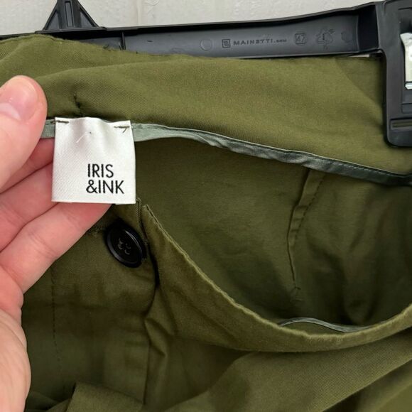 Iris & Ink Wide Leg Paperbag Pants Size 10 Green Made in Italy 100% Cotton - Picture 8 of 9